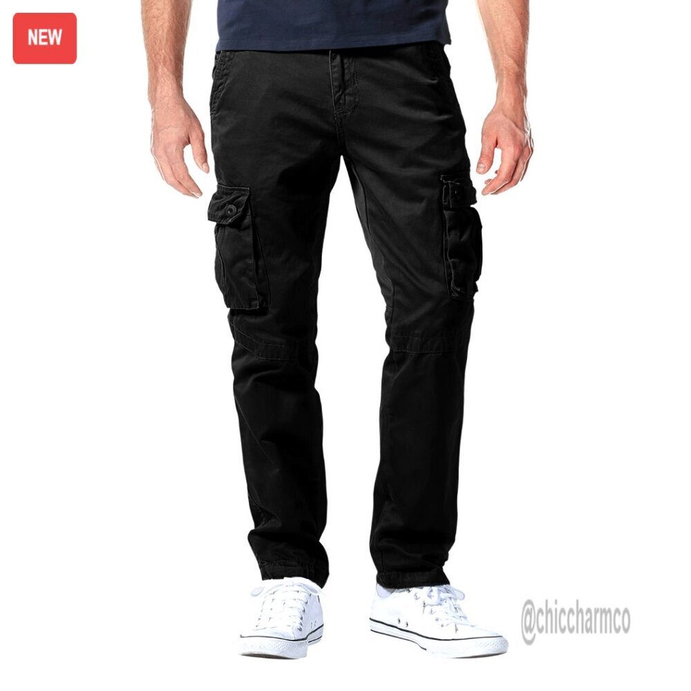 Men's Regular Fit Cargo Pants 100% Cotton Drawstring Waist